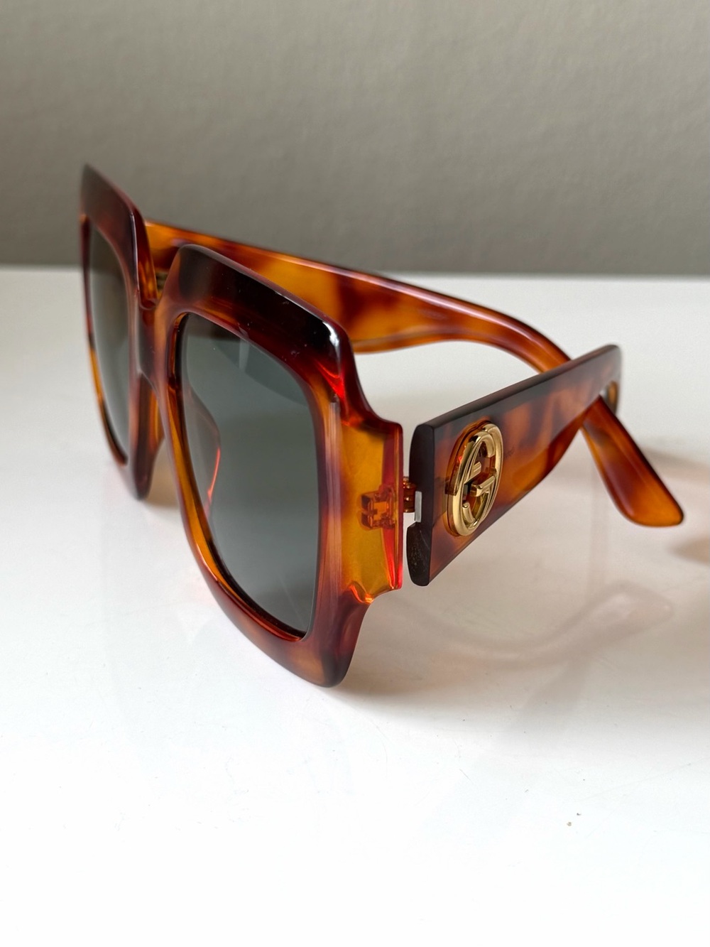 Gucci Tortoiseshell Square Sunglasses with Gold GG Accent